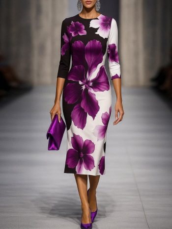 Elegant Floral Printing Midi Dress | Women Floral Dresses